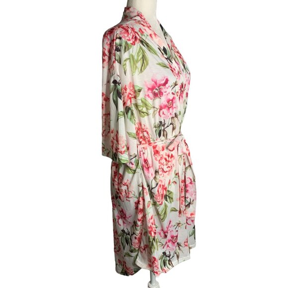 Show Me Your Mumu Short Brie Robe One Size White Floral Tie Belt Short Sleeve - Picture 5 of 6